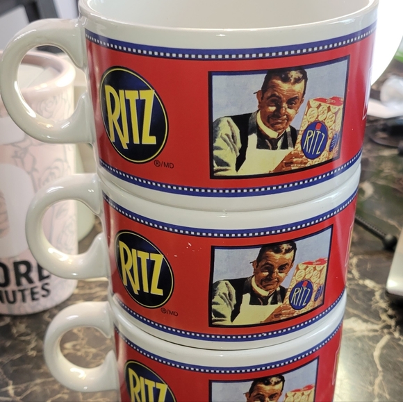 Lot 3x Vintage premium Plus RitZ crackers primo soup mugs cup - Picture 1 of 10